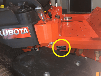 Recalled Kubota Z400 serial number tag location